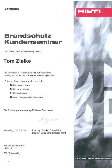 Brandschutz Zertifikat